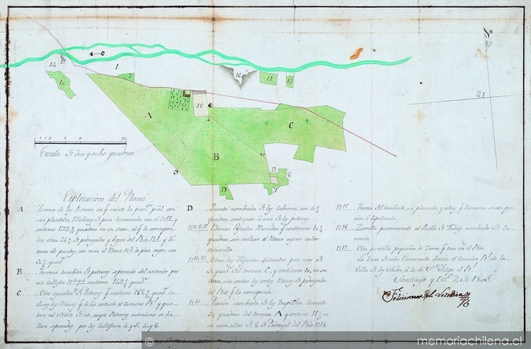 Plano de la Hacienda de Curimón: Partido de Los Andes, 1805