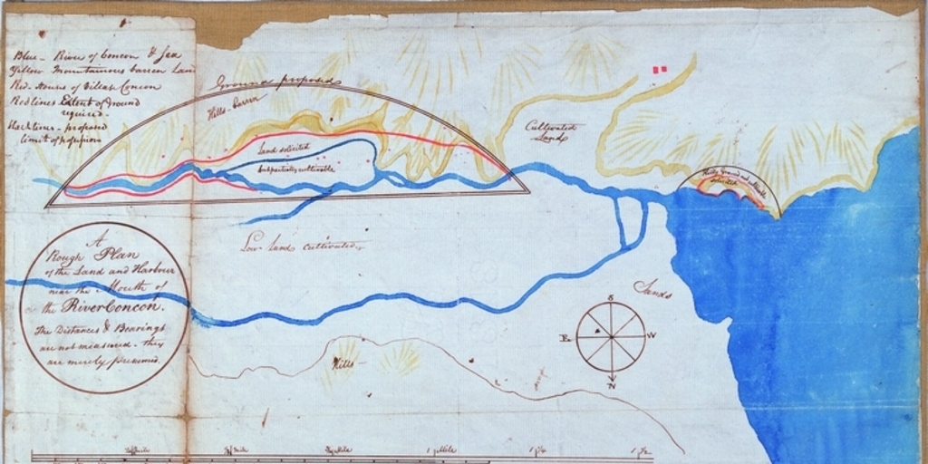 Plano de la Hacienda de Concón y establecimiento minero de lord Tomás Cochrane, Quillota, 1836