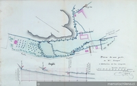 Plano de una parte de "El Bosque" y nivelación de las acequias, Copiapó, 1875