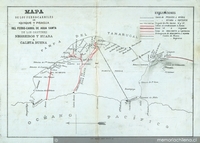Mapa de los ferrocarriles de Iquique y Pisagua y del ferrocarril de Agua Santa de los cantones Negreiros y Huara a Caleta Buena, 1882