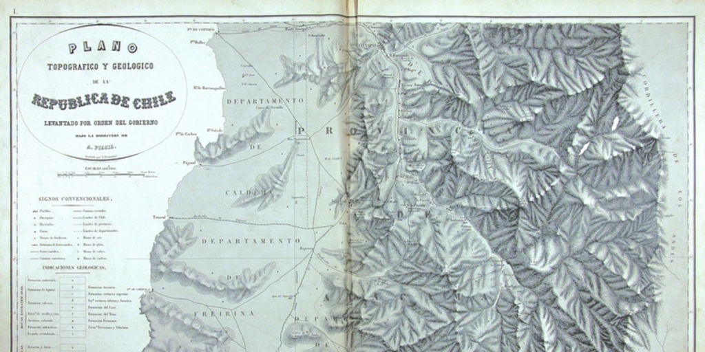 Plano topográfico y geológico de la República de Chile [mapa] : levantado por orden del Gobierno