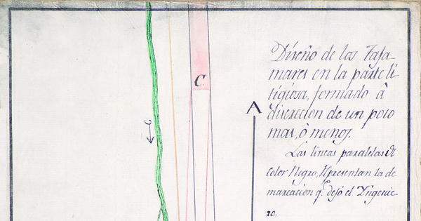 Diseño de los tajamares en la parte litigiosa formado a discrecion de un poco mas o menos, 1802