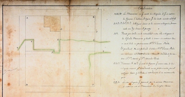 Plano de acequias entre calles la Merced, La Cañada y cerro Santa Lucía, Santiago, 1807