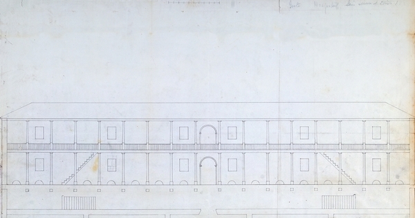Proyecto de nuevas salas en el hospital San Juan de Dios: Primer claustro, Alameda / San Francisco, 1833
