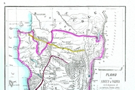 Plano de Arauco i Valdivia con la designacion de la antigua i nueva linea de frontera contra los indios, 1870