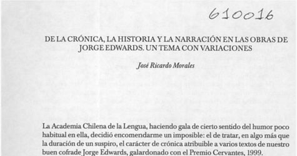 De la crónica, la historia y la narración en las obras de Jorge Edwards, un tema con variaciones
