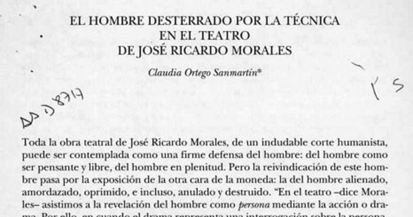 El hombre desterrado por la técnica en el teatro de José Ricardo Morales