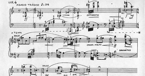Fragmento de la partitura de Variaciones para piano N°4