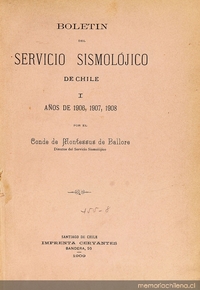 Boletín del Servicio Sismolójico de Chile: I, años de 1906, 1907, 1908