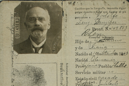 Cédula de identidad otorgada por la República de Chile a Rodolfo Lenz, 1927