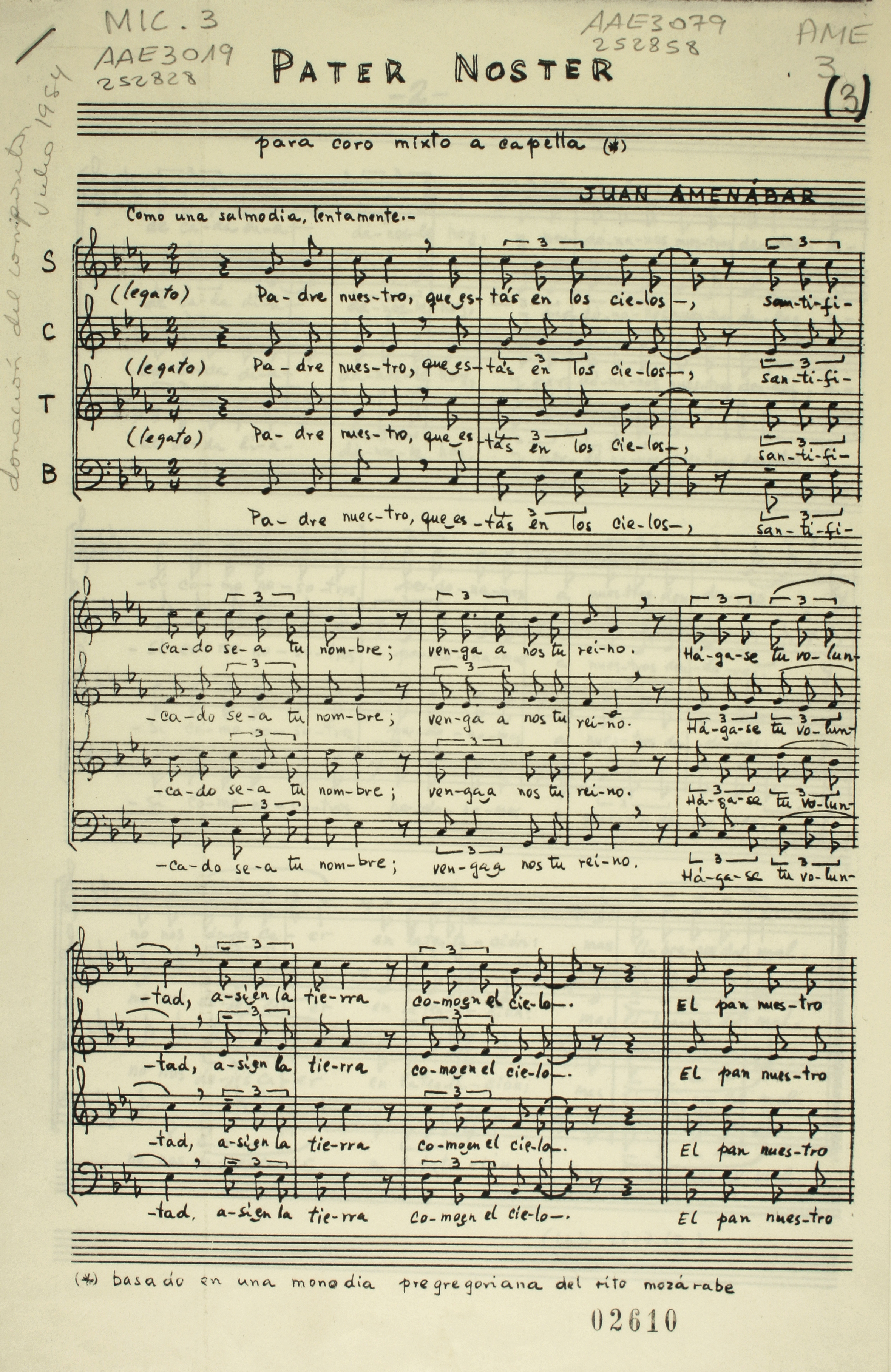 Pater Noster [música] : para coro mixto a capella (1962)