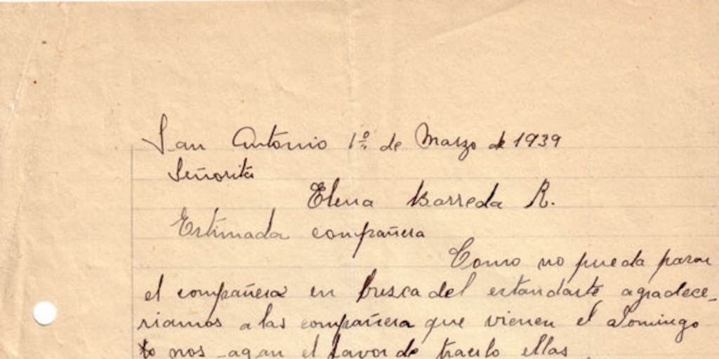 Correspondencia de la Secretaria General del Movimiento Pro-Emancipación de las Mujeres de Chile (MEMCH), Elena Caffarena, marzo-mayo, 1939