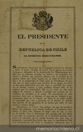 El Presidente de la República de Chile al ejercito restaurador
