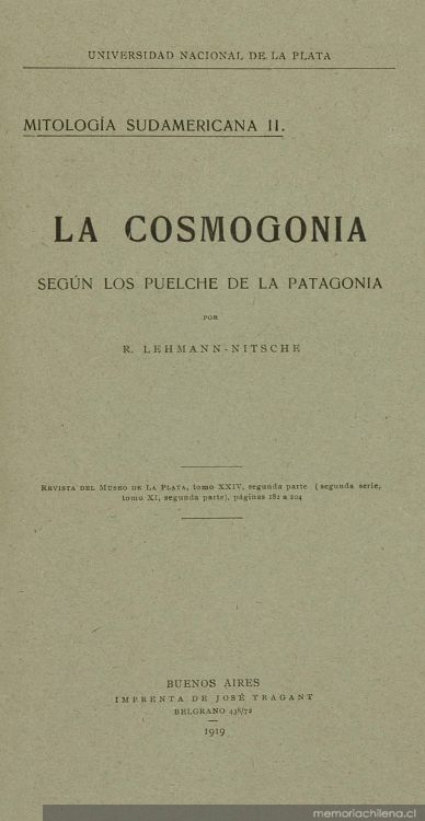 La Cosmogonía : según los Puelche de la patagonia
