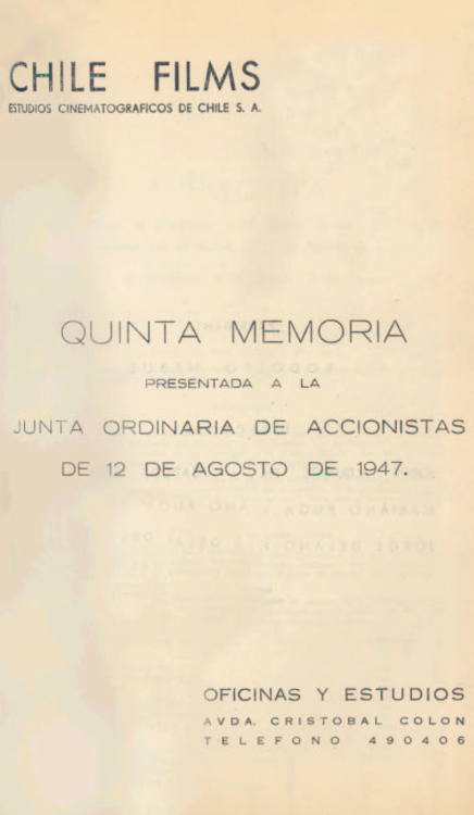 Quinta Memoria presentada a la Junta Ordinaria de Accionistas de 12 de agosto de 1947