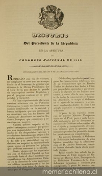Discurso del Presidente de la República en la apertura del Congreso Nacional de 1843
