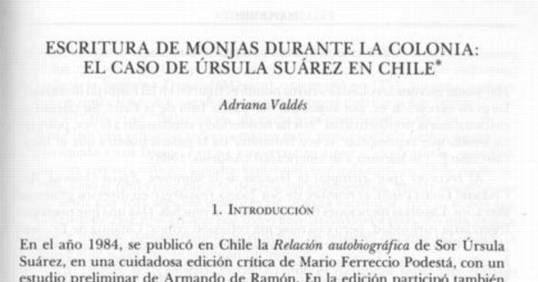 Escritura de monjas durante la Colonia : el caso de Ursula Suárez en Chile