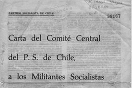 Carta del Comité Central del P.S. de Chile, a los militantes socialistas en el exilio