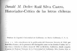 Raúl Silva Castro : historiador-crítico de las letras chilenas
