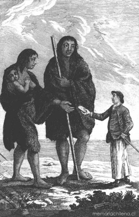 Presenta un marino inglés a la mujer de un gigante patagón un pedazo de bizcocho para su niño