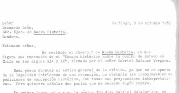 Carta 1983 oct. 9, Santiago a Leonardo León, Londres