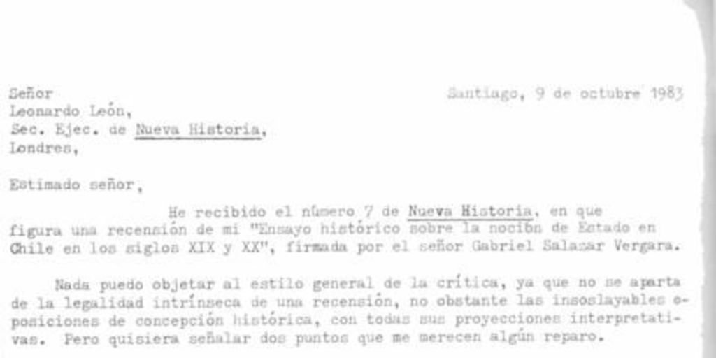 Carta 1983 oct. 9, Santiago a Leonardo León, Londres