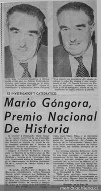 Mario Góngora, Premio Nacional de Historia