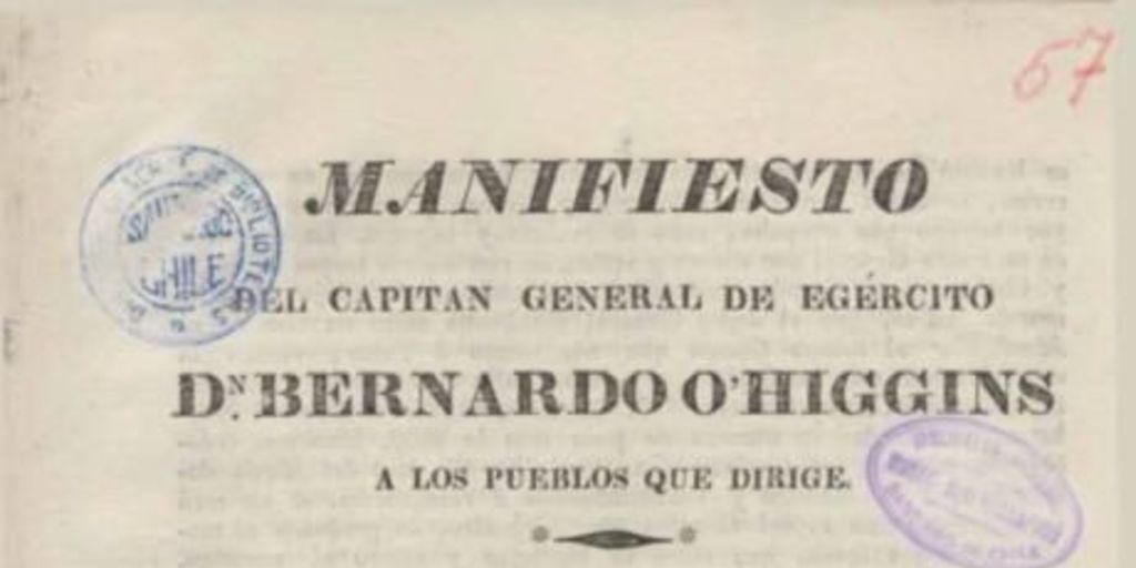 Manifiesto del Capitán General de Ejército Don Bernardo O'Higgins