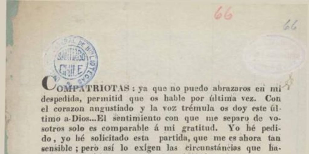 Carta de Bernardo O'Higgins al pueblo de Chile