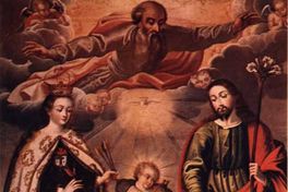 Dios Padre y la Sagrada Familia con Santa Teresa y San Agustín