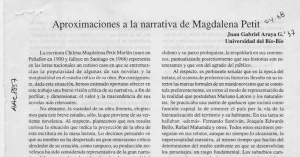 Aproximaciones a la narrativa de Magdalena Petit