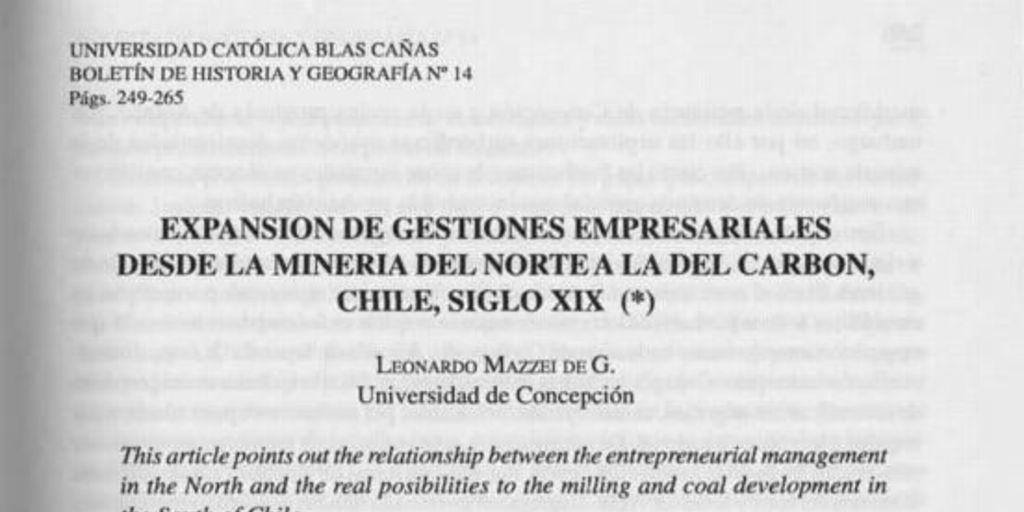 Expansión de gestiones empresariales desde la minería del norte a la del carbón : Chile : siglo XIX