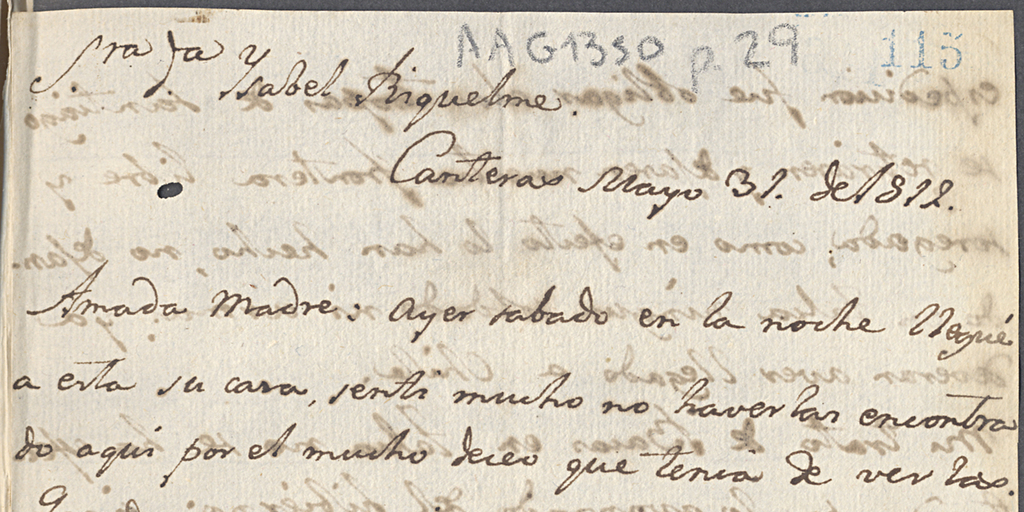 Carta 1812 May. 31, Canteras, a Sra. Da. Isabel Riquelme