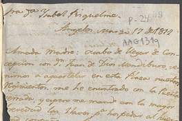 Carta 1812 Mar. 17, Ángeles a Sra. Da. Isabel Riquelme.