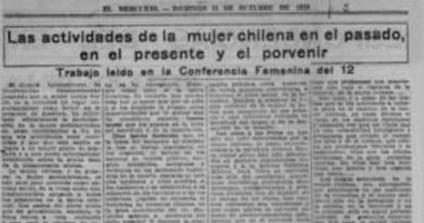 Las actividades de la mujer chilena en el pasado, en el presente y en el porvenir