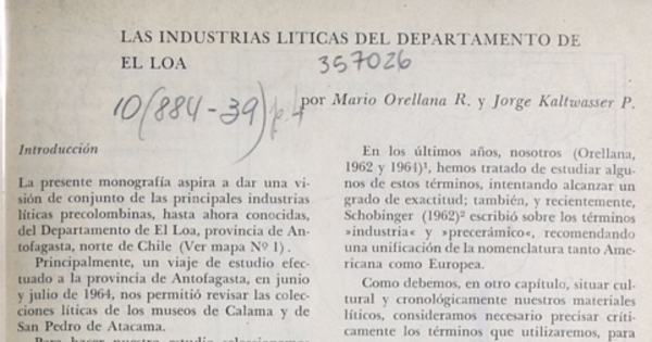 Las industrias líticas del Departamento de El Loa