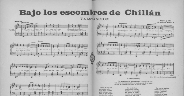 Bajo los escombros de Chillán [música] : vals-canción [para canto y piano]