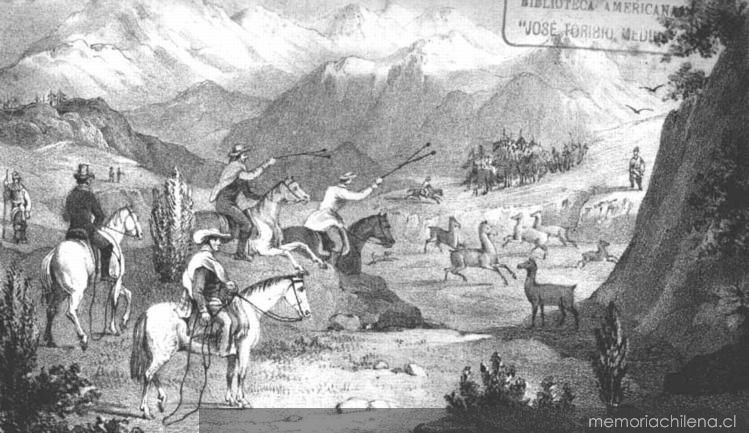 Chilians hunting the guanacoe