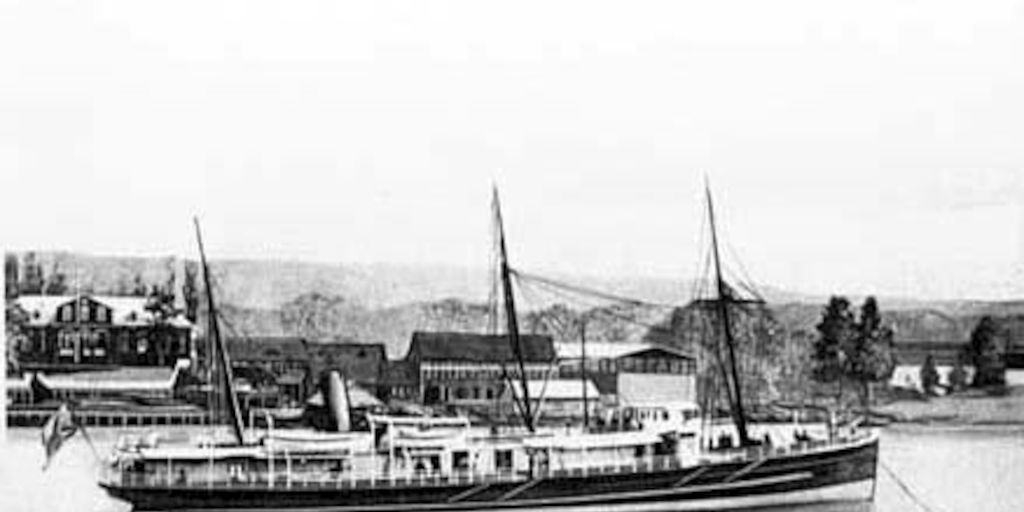 Vapor Osorno frente a la Compañía Industrial de Valdivia, 1880