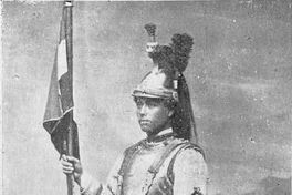 Soldado de caballería boliviano en 1879 del Escuadrón Húsares de Bolivia en uniforme de parada