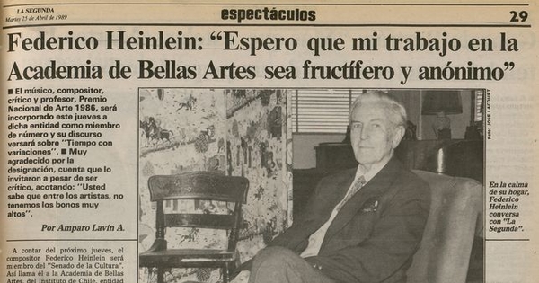 Federico Heinlein: "Espero que mi trabajo en la Academia de Bellas Artes sea fructífero y anónimo"