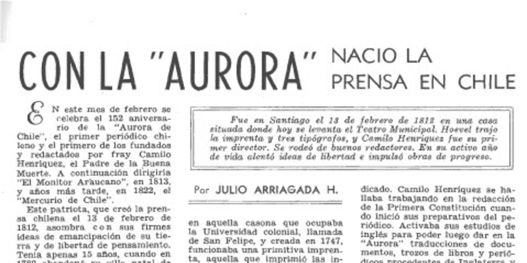 Con la "Aurora" nació la prensa en Chile