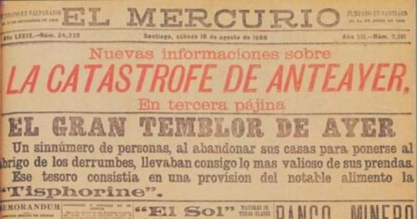 Avisos publicitarios en portada de diario El Mercurio, 1906