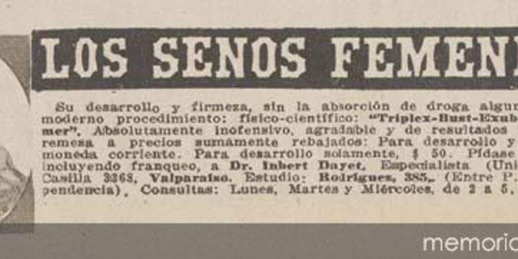 Aviso publicitario sobre belleza, 1925