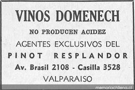 Aviso publicitario sobre vinos, 1939