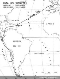 Ruta del Winnipeg : Pauillac (04-06-1939) - Valparaíso (03-09-1939)