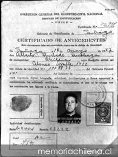 Certificado de antecedentes de Alberto Hurtado, 1947