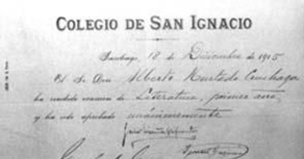 Diploma de literatura de Alberto Hurtado del Colegio San Ignacio, 1915