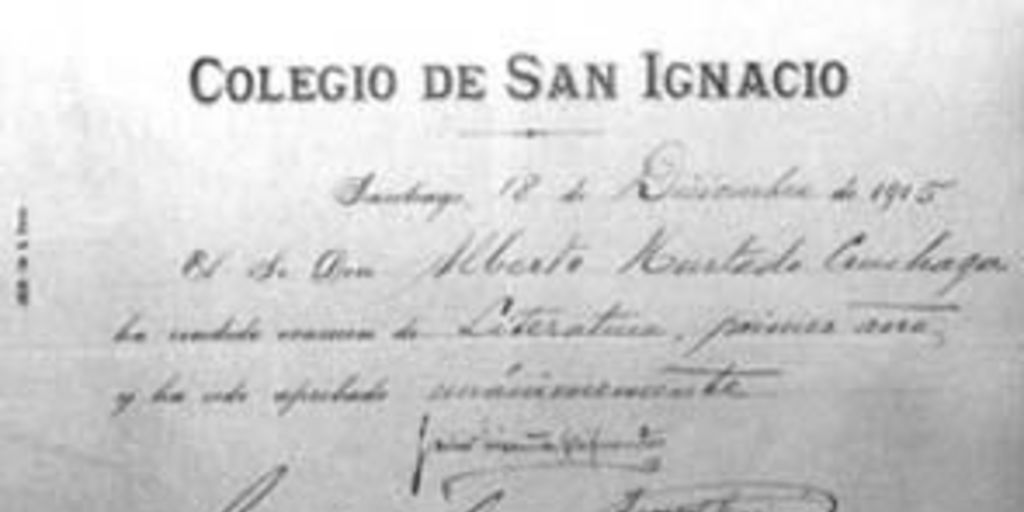 Diploma de literatura de Alberto Hurtado del Colegio San Ignacio, 1915