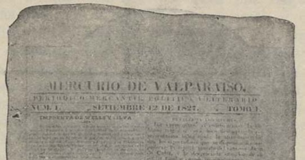 La primera página del primer número de El Mercurio aparecido el 12 septiembre de 1827